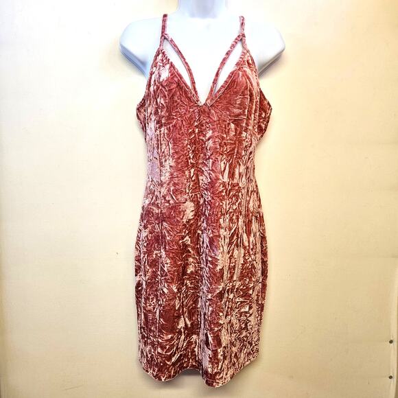 Crushed Velvet Dusty Rose Mini Dress Size M Y2K FairyGrunge Whimsigoth - Picture 1 of 7